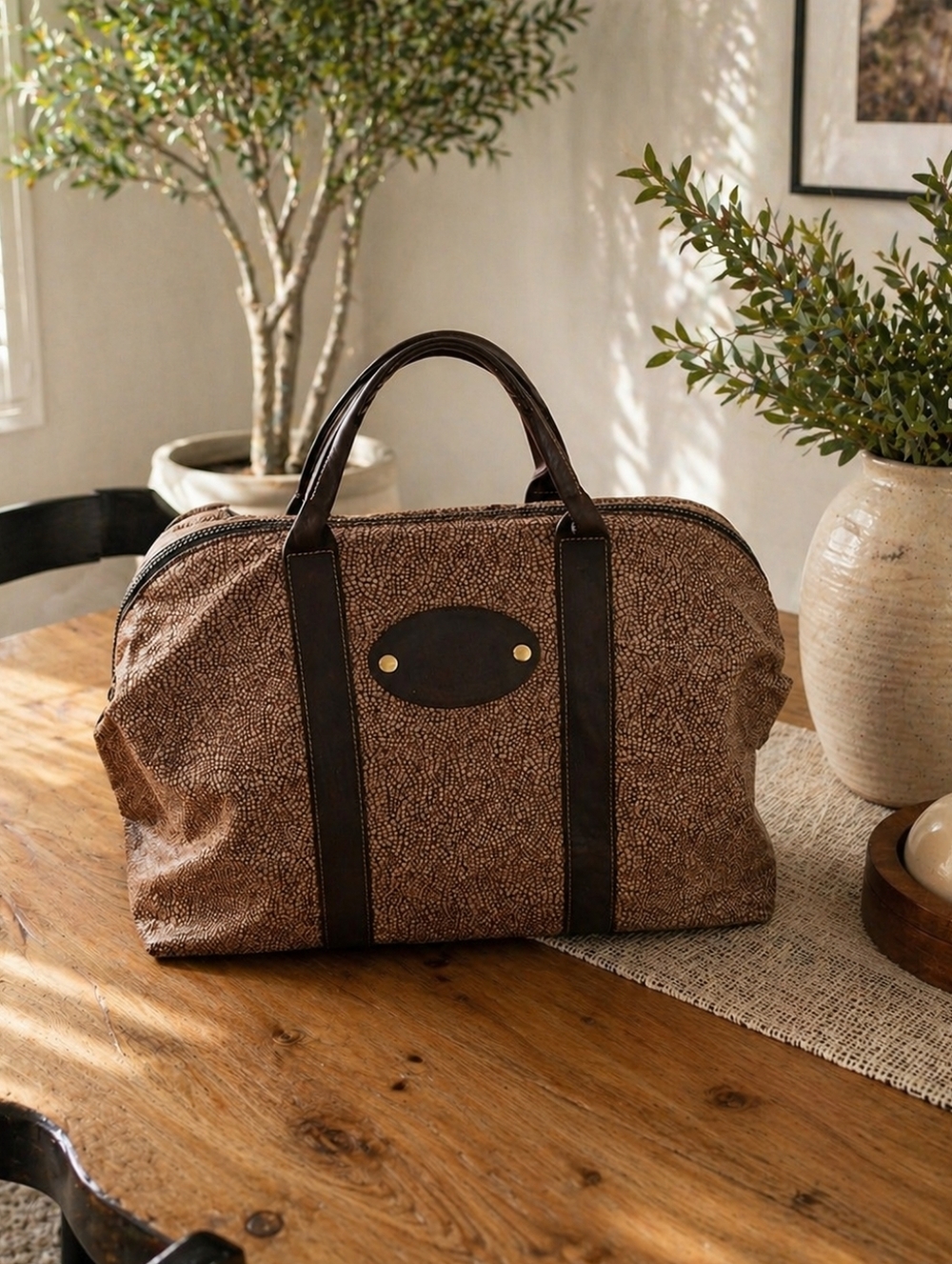 Borbonese Duffle Bag with Dark Trim